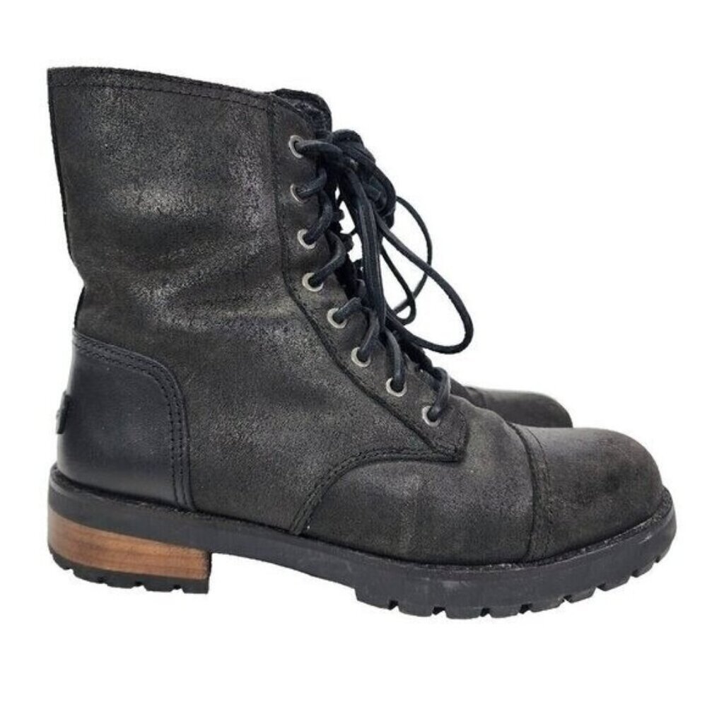 UGG Kilmer II Women's Size 7 US Black Leather Lace Up Lined Combat Boots